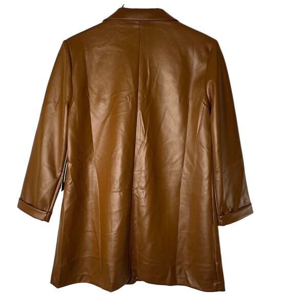 HAVE Los Angeles Cognac Faux Leather Blazer Jacket NEW - Picture 2 of 6